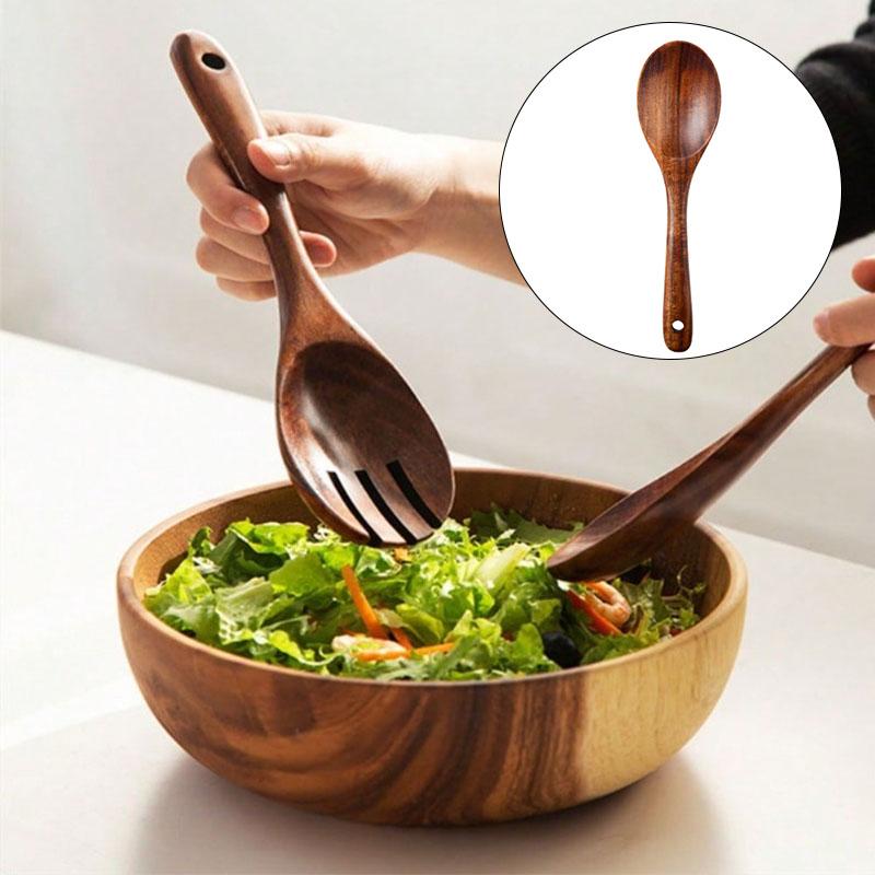 Premium Natural Wood Salad Spoon and Fork Durable Long Handle Mixing Utensils for Home Kitchen Restaurant Use Salad Preparation,