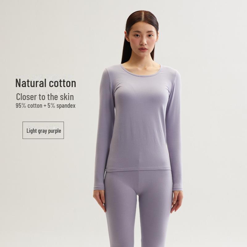 Men's and Women's Skin-Friendly Thermal Underwear Suit - Pure Cotton, Solid Color, Thin Design, Antibacterial, Large Sizes, Autumn/Winter Wear