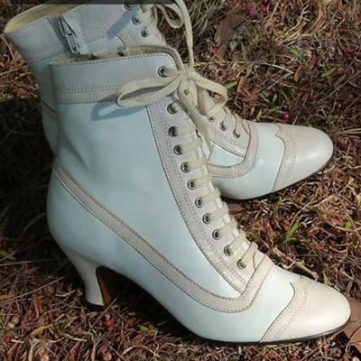 Botines de Tobillo para Mujer de PU Suave y Cómodo con Costuras Cruzadas, Cordones, Cremallera Lateral, Tacones Irregulares y Transpirables
