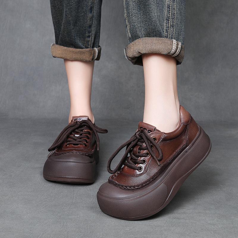 Fashion 4cm Cow Suede Genuine Leather Women Mary Jane Round Toe Flats Comfy Shoes Elthnic Retro Loafer Spring Platform Wedge Rubber