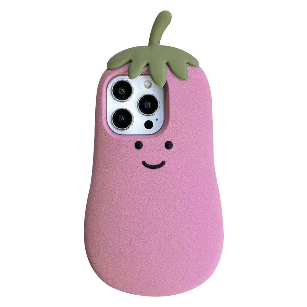 For iPhone 14 Pro Case Cartoon Smile Eggplant Soft Silicone Phone Cover