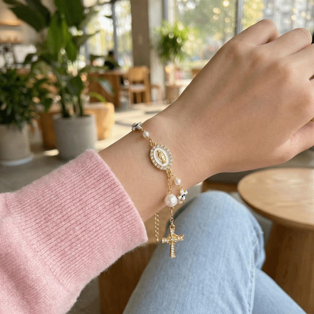 Adjustable Women's Hand Bracelet Bangle Prayer Bracelet Cross Pendant Bracelet Hand Accessory