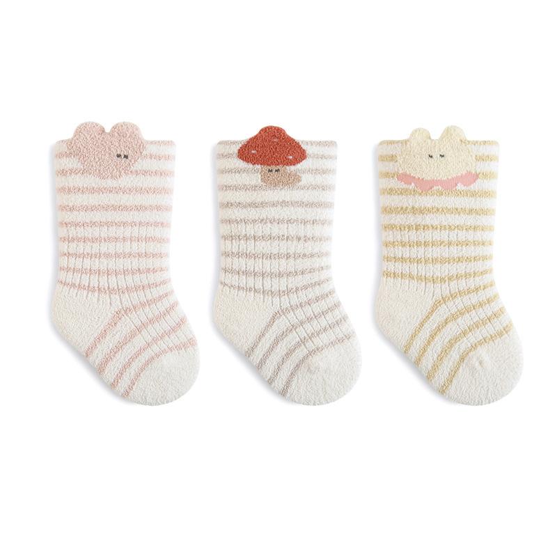 3 Pairs Winter Baby Socks Warm Thick Newborn Socks Cute Cartoon Loose Cuff Mid Tube Children Socks for Girls and Boys