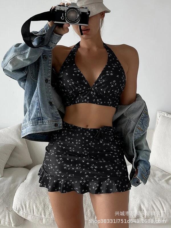 New multi-color print fashionable and sexy split bikini bikini three-piece women's swimsuit