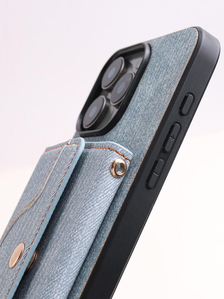 IPhone 17 Hülle: Kompatibel mit Apple 16 Pro Max, 15, 14 - Denim-Textur mit Armband-Kartenhalter