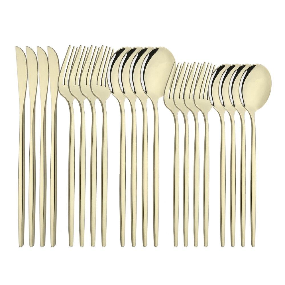 20Pcs/4Sets Stainless Steel Cutlery Tableware Mirror Polished Dinnerware Set White Gold Knife Fork Spoon Flatware Silverware Dinner Set