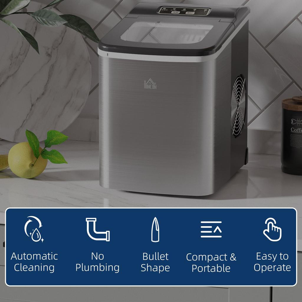 Ice Maker Machine Countertop, 9 Ice Cubes In 8 Mins, 12KG In 24Hrs, Self-Cleaning Portable Ice Cube Maker W/ Adjustable Ice Size, Ice Scoop, Basket