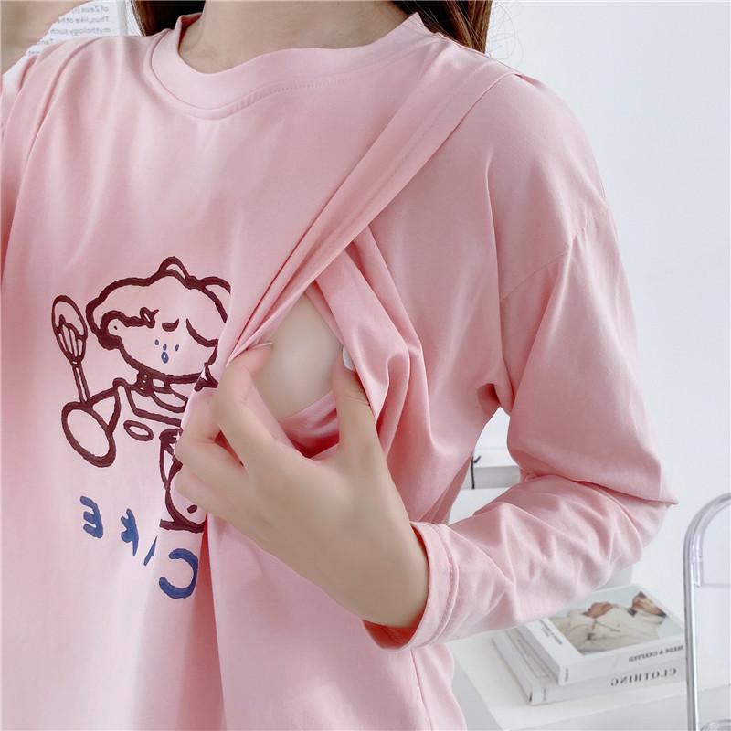 

Футболка с длинным рукавом для беременных/кормящих - Осень/Зима Послеродовая одежда 3XL розовый