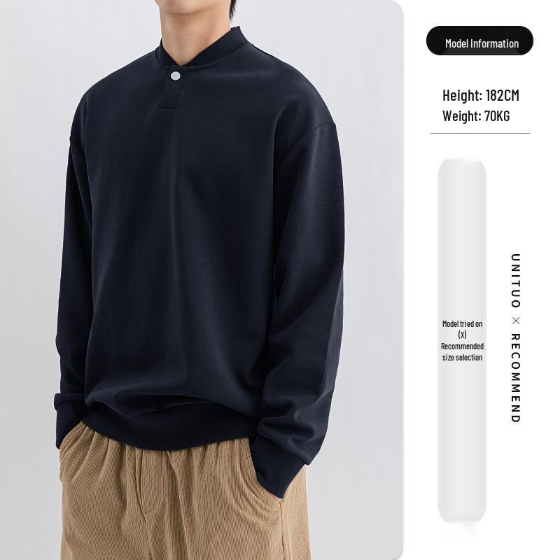 Men s Henley Collar Long Sleeve Sweatshirt: Autumn/Winter Warm Loose Fit M