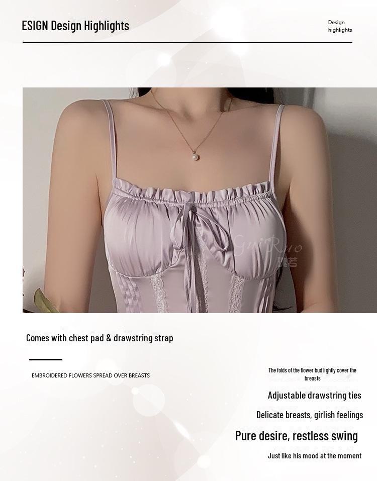 Guiruo Lace-Trimmed Deep V Nightdress Set with Chest Pads