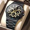 Luxusuhren für Herren Multifunktionaler Chronograph Datum Quarz Herrenuhr Business Edelstahl Gold Watchlino