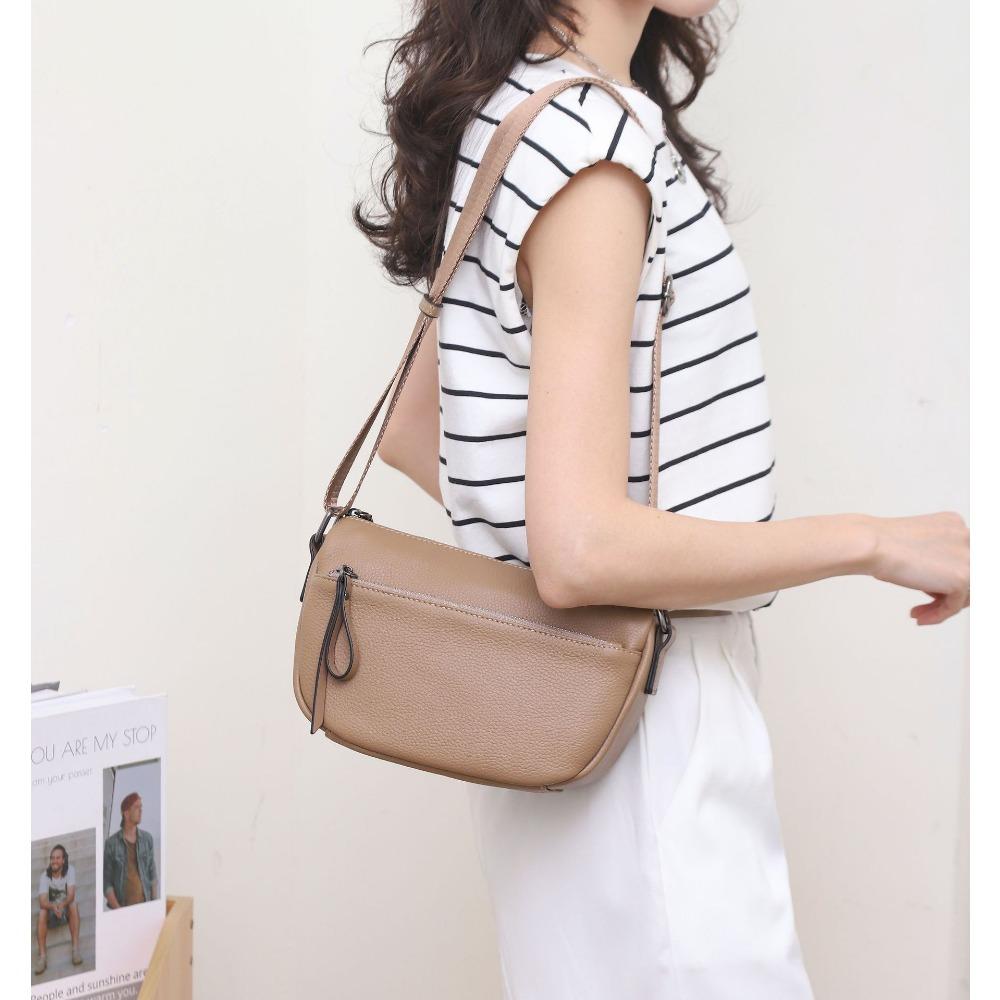 Cowhide Shoulder Women's Bag, Large Capacity Women's Fashion Simple Tote Bag Practical Commuter Bag Multi-zipper