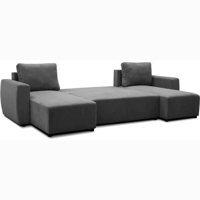 PHARELL 5/6 Seater Panoramic Convertible Sofa - Anthracite Corduroy Fabric - Storage Box - L297xP155xH85cm