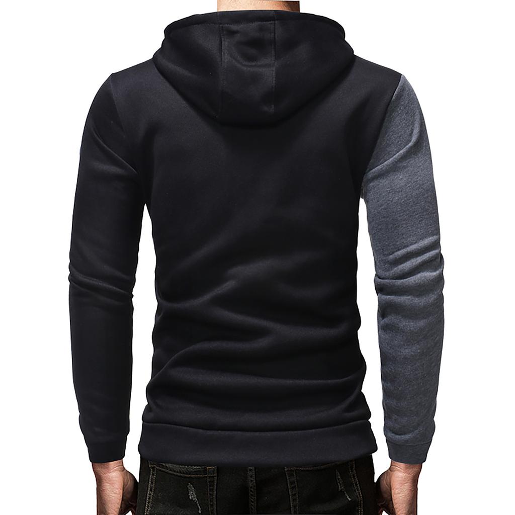 Men's Casual Patchwork Sports Sweatshirt Long Sleeve Hooded Pullover Top