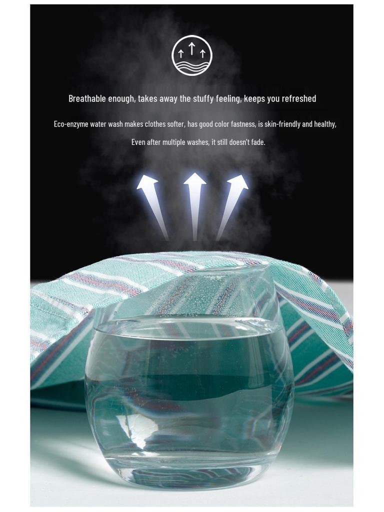 Herr sommar Oxford bomull kortärmad skjorta - Business Casual, Enzymtvättad, Antibakteriell