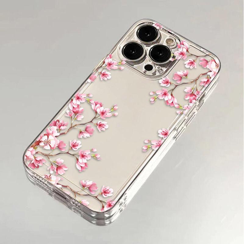 Super beautiful pink cherry blossoms for iPhone17promax Apple 16 mobile phone case 14/13 fine hole 15 all-inclusive xs