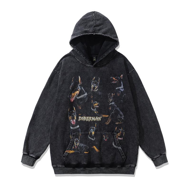 American Street Cute Two-Dimensional Printing Hooded Sweater Vintage Couple Jacket Men And Women Tide