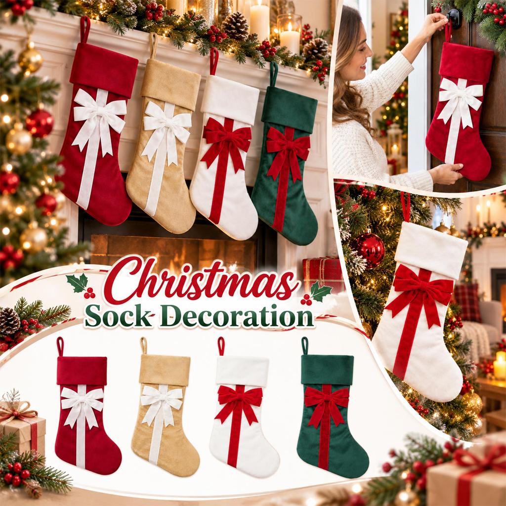 Embroidered Velvet Christmas Stocking With, Kids Candy Gift Bag for Fireplace Hanging