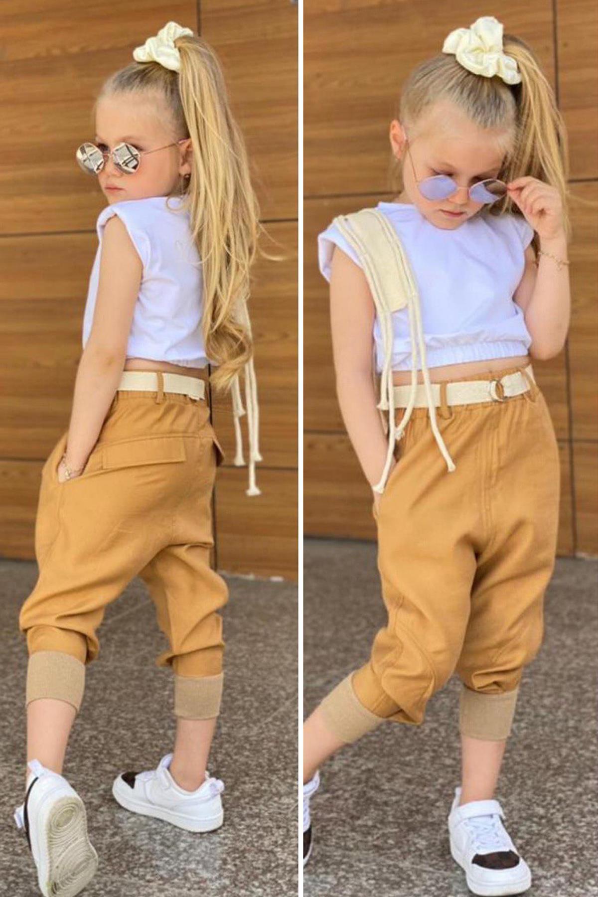 

Комплект нижнего белья горчичного цвета с отделкой из ваты и веревки для девочек