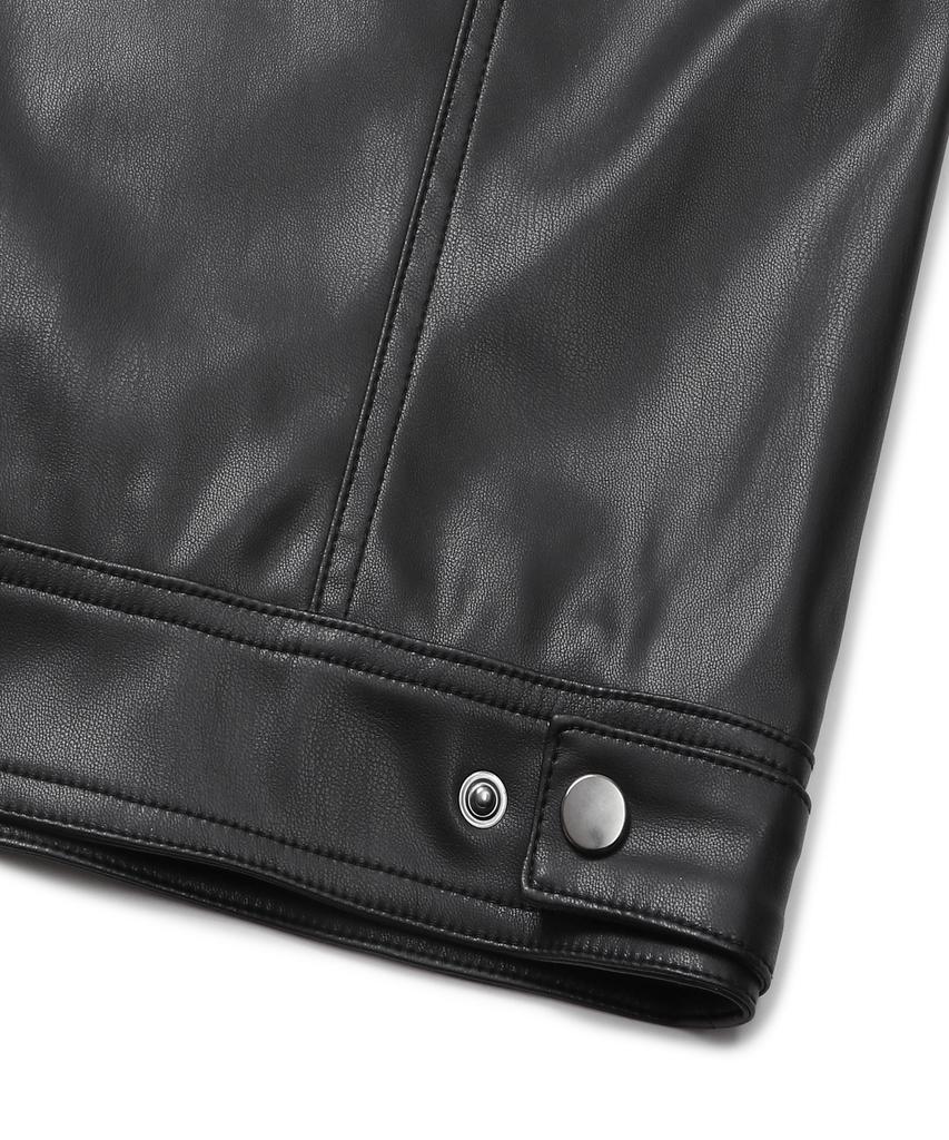 Connect Kinloch [Synthetic Leather] Pocket Trucker Jacket (Black)