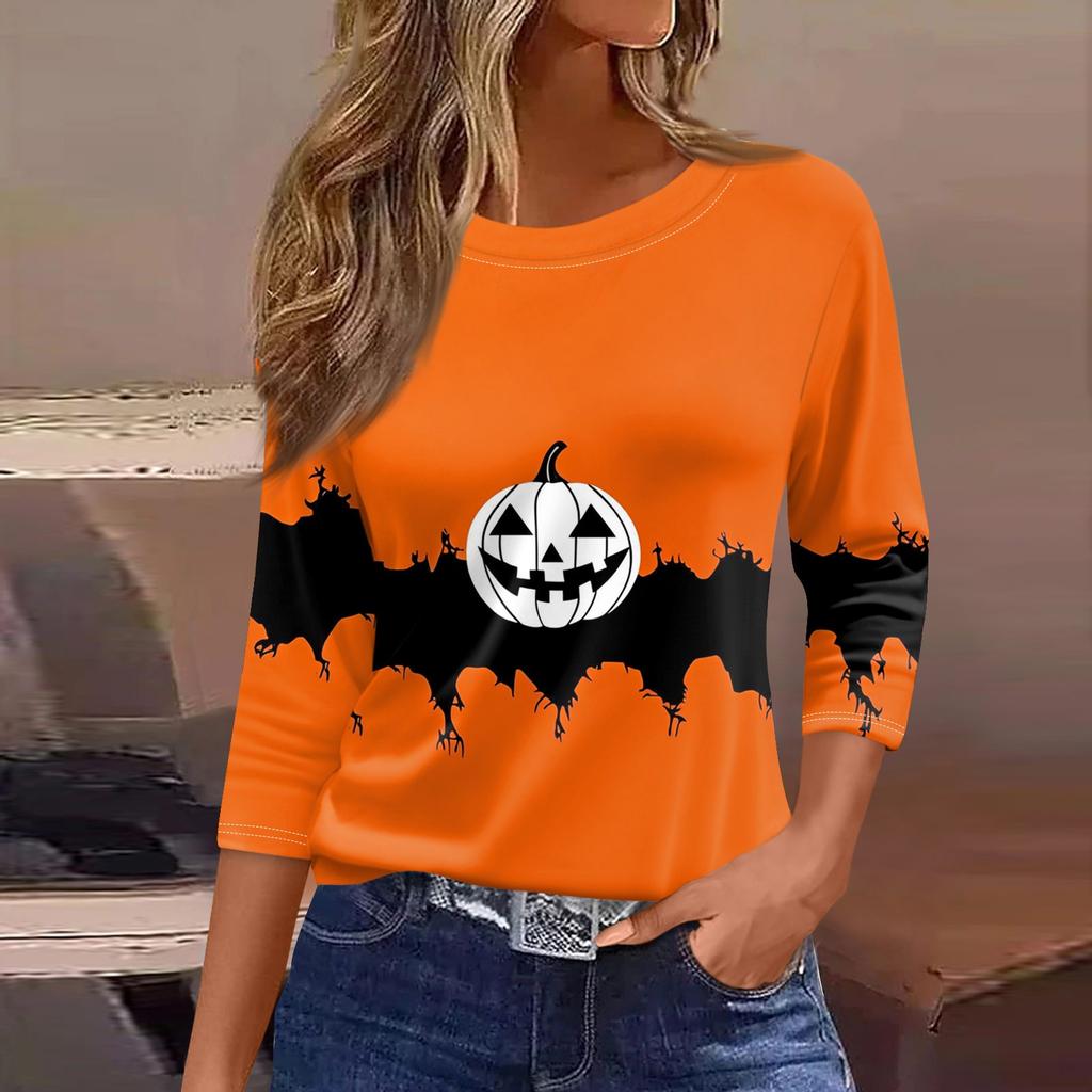 Damen T-Shirt, modisch, lässig, Rundhalsausschnitt, 3/4-Ärmel, lockeres bedrucktes T-Shirt, Damenoberteil