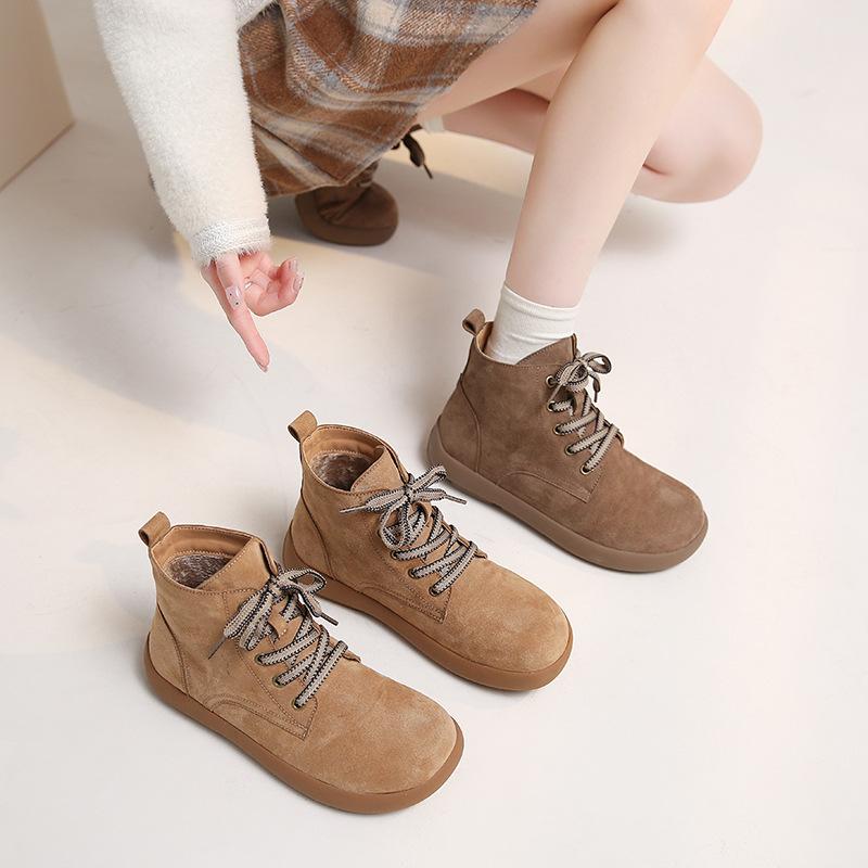 Martin Boots Women's Autumn and Winter New Velvet Boots Winter Flat Bare Boots Short Boots