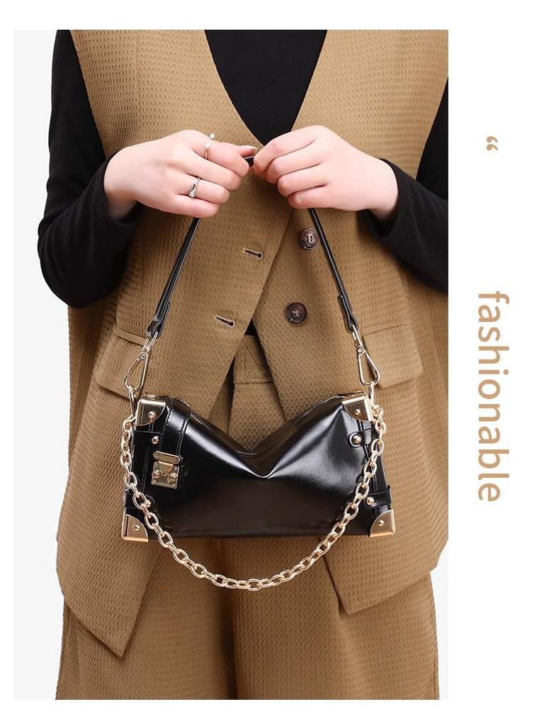 Women's Retro High-End Soft Leather Box Bag - New 2024 Autumn/Winter Crossbody & Shoulder Bag