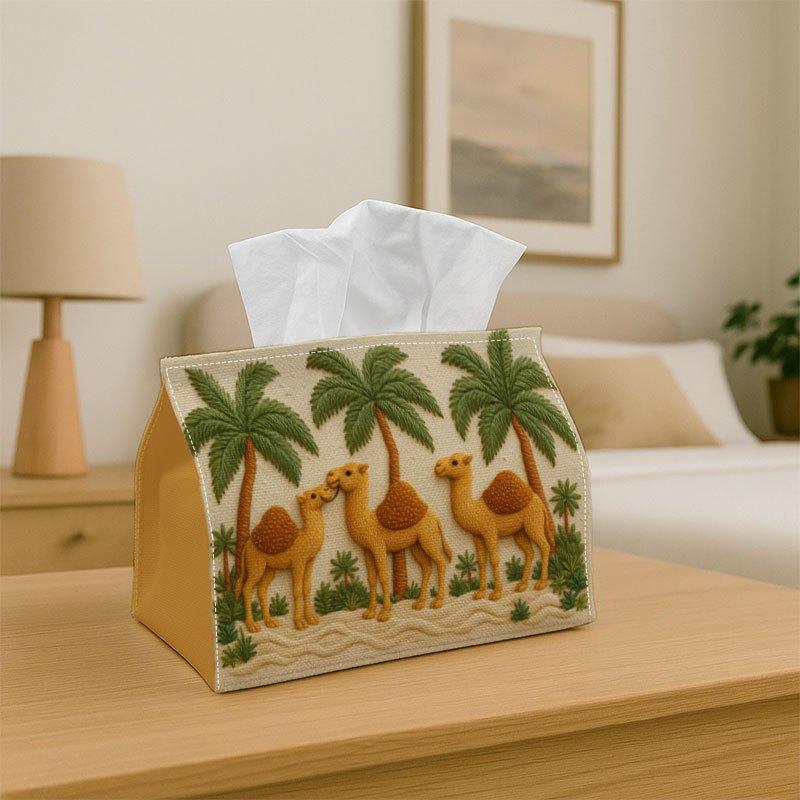1pc Camel Desert Scene Tissue Box Holder- Warm Decorative Folk Design, Party Tissue Box, Multifunctional for Kitchen& Dining, Coffee Table, and Dining