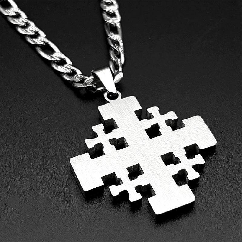 Křesťanský černý smaltovaný jeruzalémský kříž přívěsek náhrdelník pro muže nerezová ocel zlatá barva Hip Hop řetízek amulet šperky dárek