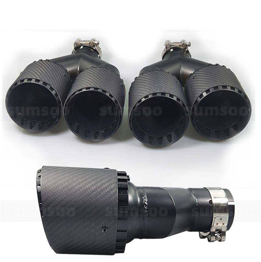 Pair Universal Three Layers 63mm Inlet 89mm Outlet 100% Real Carbon Fiber Car SUV Dual Exhaust Pipe Tail Muffler Tip Plating Black