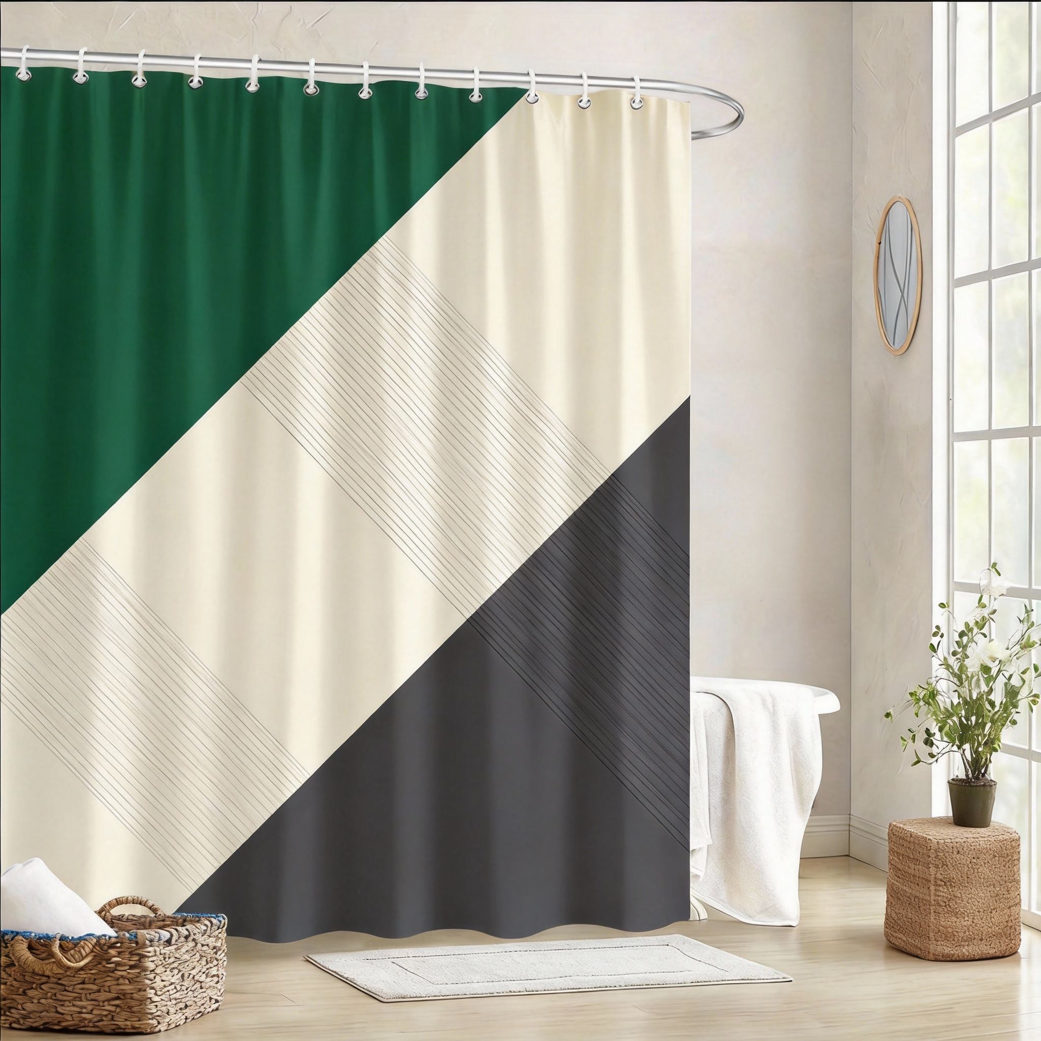 

Mosaic Shower Curtain 180X180Cm – Abstract Patchwork Squares In Orange Gray Black, Modern Geometric Bathroom Decor, 12 Hooks W60H190(CM)-1 Pcs