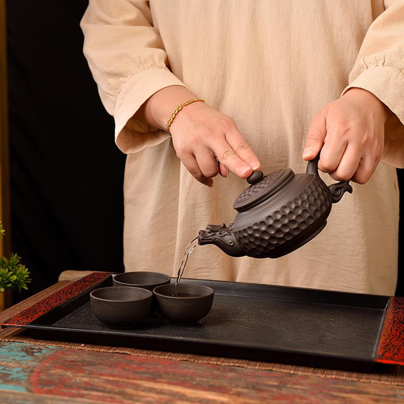 Purple Sand Teapot Large Relief Pot Xishi Tea Brewer Purple Sand Cinnabar Pot Household Kung Fu Tea Set