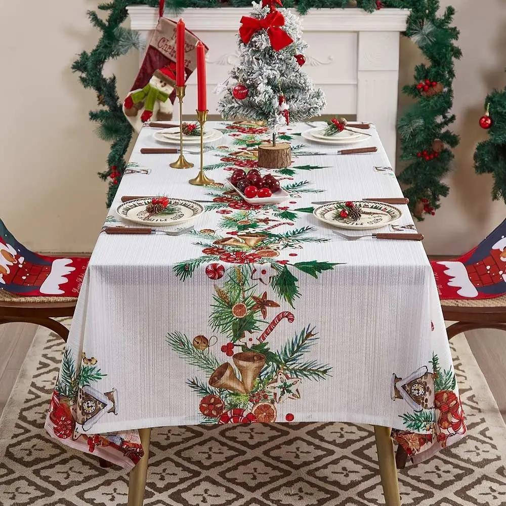 140*100cm Christmas Table Cover Cartoon Pattern Rectangle Christmas Tablecloth Easy Clean Festive Print Vintage Tablecloth Party
