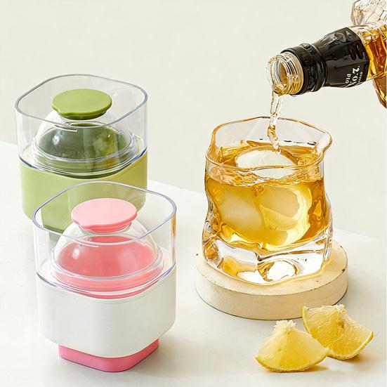 Large Sphere Silicone Ice Mold with Lid Food-Grade Ice Cube Tray for Freezer Press-Type Round Ice Ball Maker for Whiskey Cocktails
