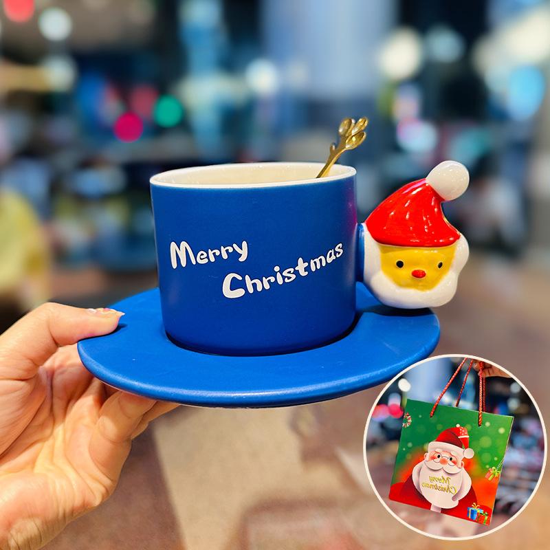 Gift Box Creative Santa Claus Ceramic Mug Afternoon Tea Coffee Cup Saucer Set Christmas Gift Souvenir