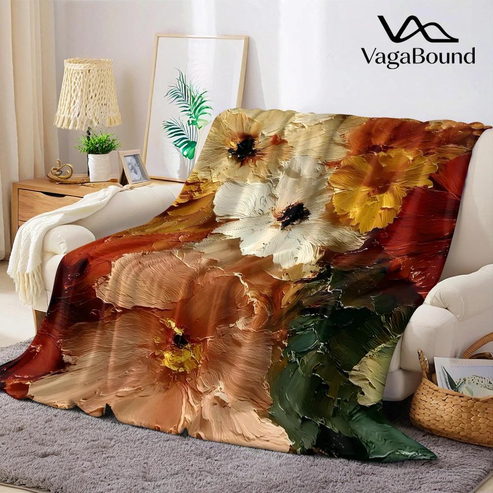 Cream Flower Impasto Flannel Blanket Warm Soft Halloween Christmas Couch Warm Cozy Decorative Decor Gift for All Season