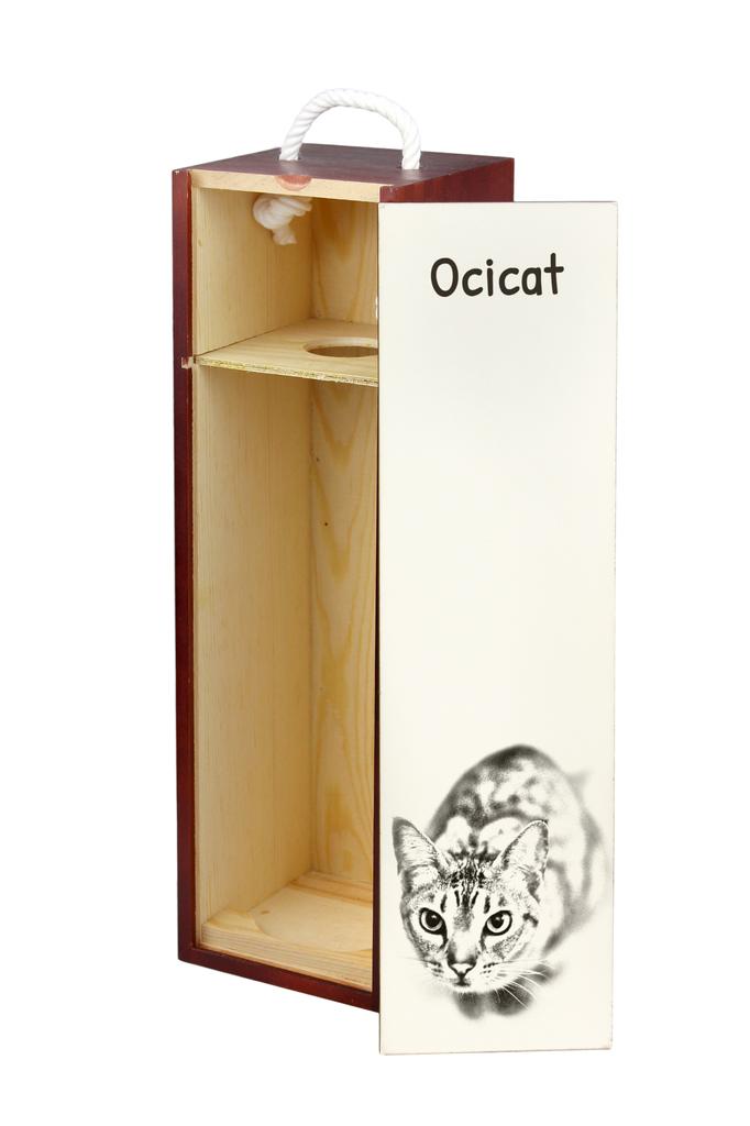Ocicat - Wine Box with a Cat, Alcohol Box with Graphics, Personalized Gift Box from the Art-Dog Brand
