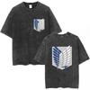 Anime Attack On Titan TShirt Hip Hop Oversized Streetwear Vintage Printed Washed Short Sleeve T Shirt Summer Male Tops