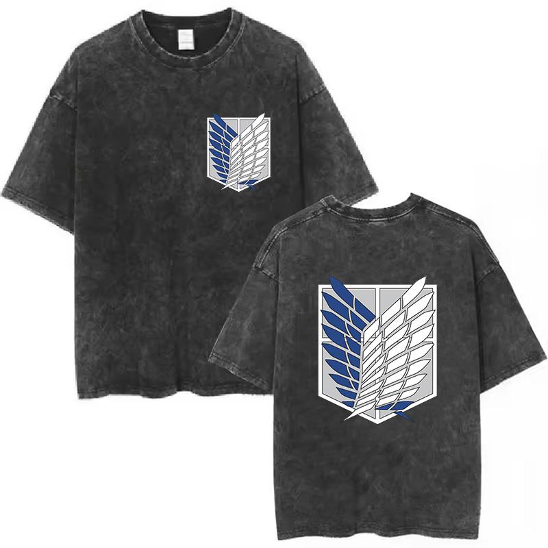 Anime Attack On Titan TShirt Hip Hop Oversized Streetwear Vintage Printed Washed Short Sleeve T Shirt Summer Male Tops