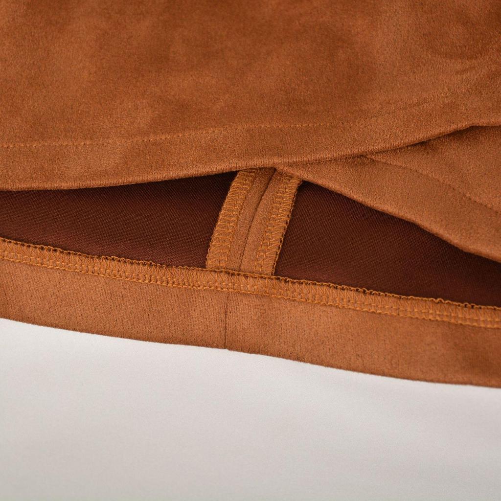 Suede Solid Color Buttocks Wrapped Skirt Pleated Irregular Zippered Short Skirt for Women's Clothing