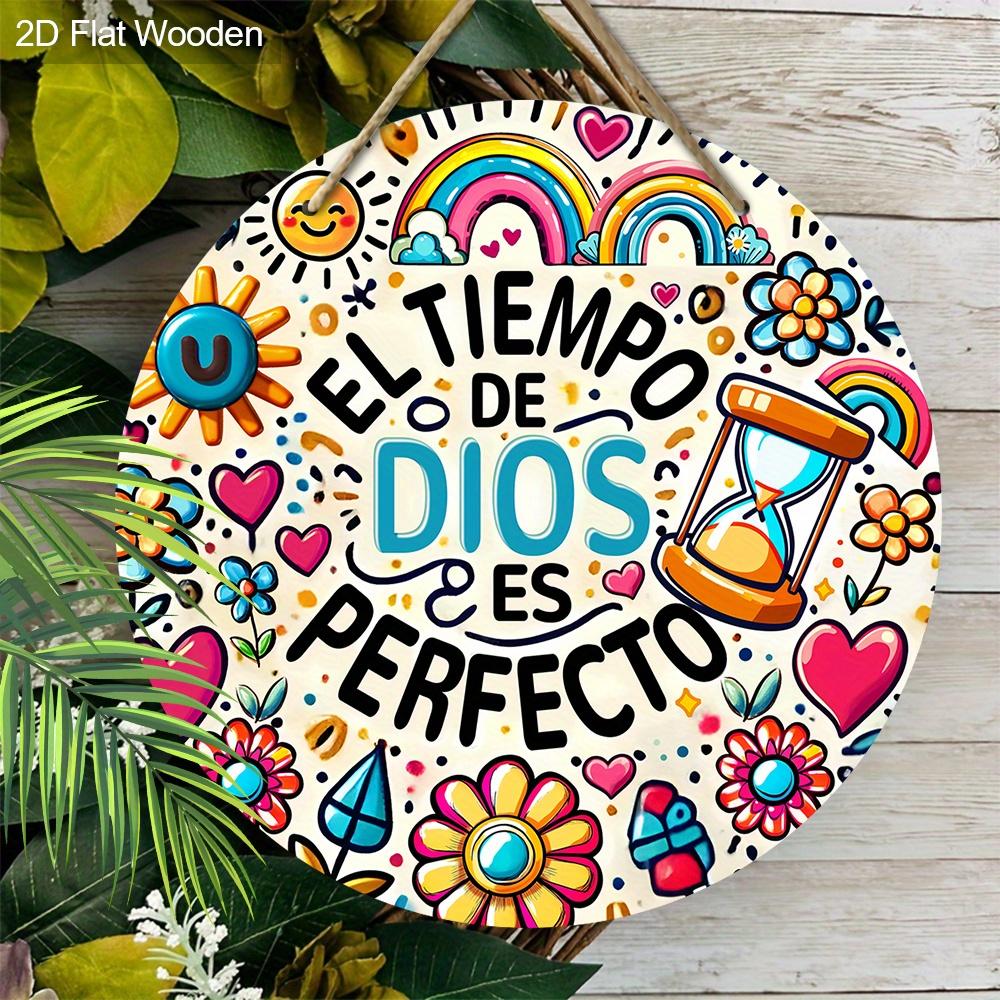 DIOS Wooden Sign with Spanish Bible Scriptures - Round Sign for Front Door, Wall, Room Hanging Decor - Ideal Home Hanging Ornament