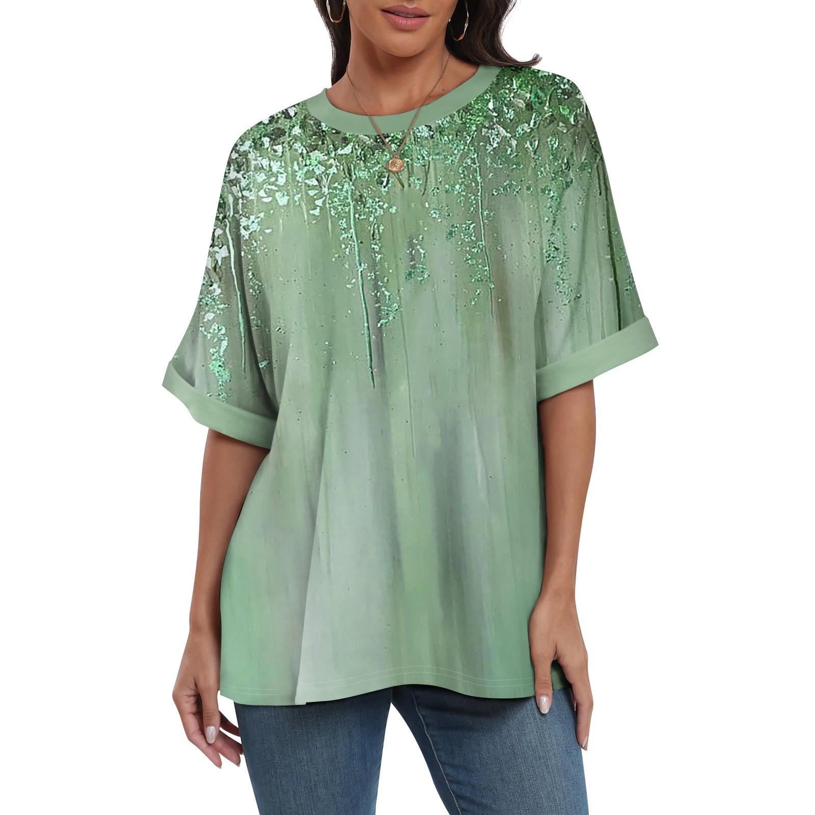 

Женская свободная футболка оверсайз с принтом, круглым вырезом и длиной до плеч, с короткими рукавами 6XL зелёный