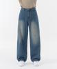 Akeusi Loose Textured Stripe Balloon Fit Wide Denim Pants Unisex (Medium Blue)