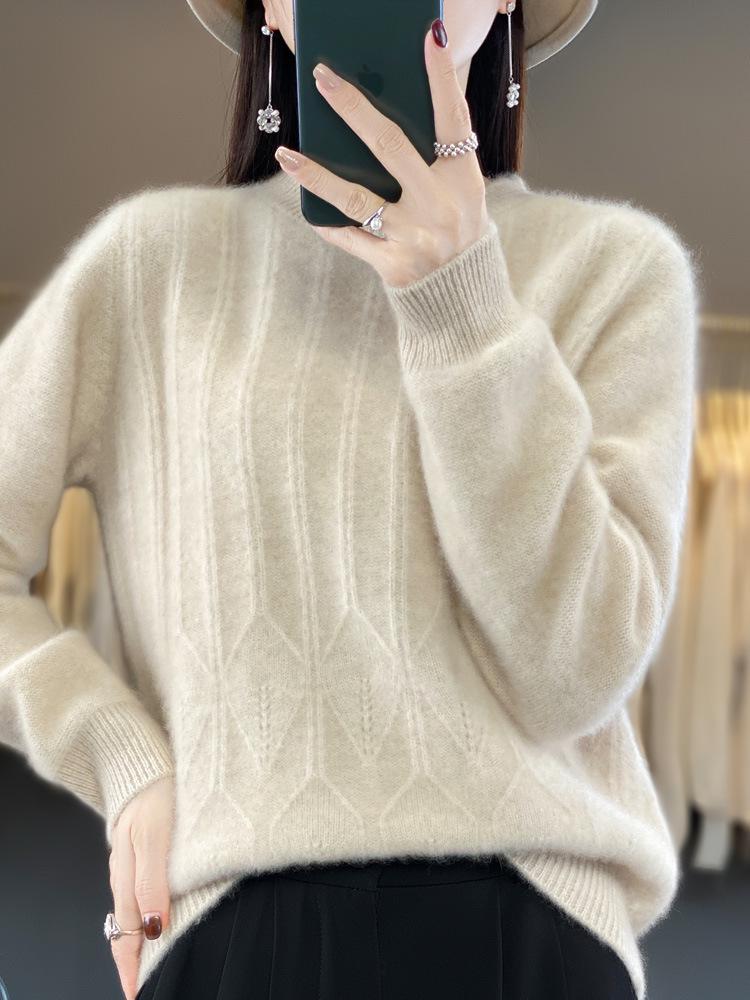Women's Luxury Soft Wool Pullover Sweater – Round Neck, Solid Color, Loose Fit