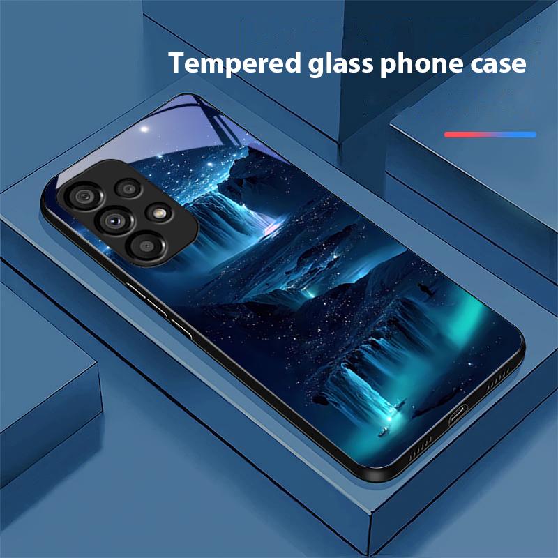 Kolorowa Aurora Dla Samsunga Galaxy S 8 9 10 20 Plus 21 FE 22 23 24 Ultra S7 Edge Czarne Szkło Hartowane Etui na Telefon Twarda Skorupa