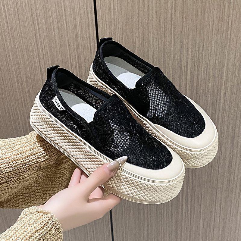 Mesh Little White Shoes Women's 2025 New Summer Woven Thick-soled Original Niche Versatile One-pedal Casual Sports Shoes