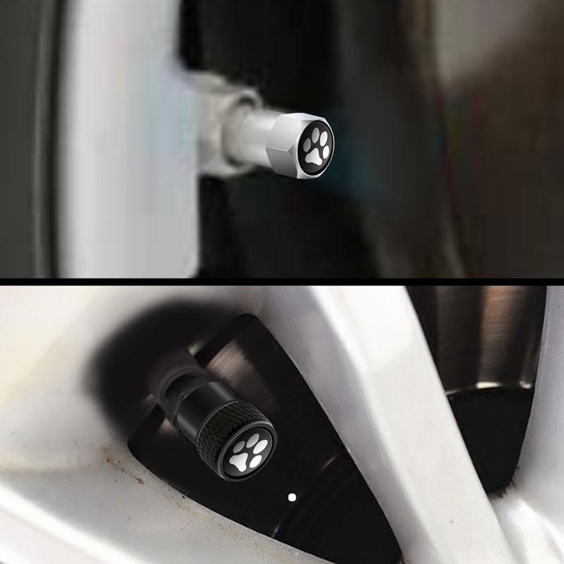 4Pcs Creative Design Paw 3D Animal Dog Cat Bear Foot Prints Footprint Emblem Car Wheel Tire Valve Caps Stem Case Dust Caps Decor