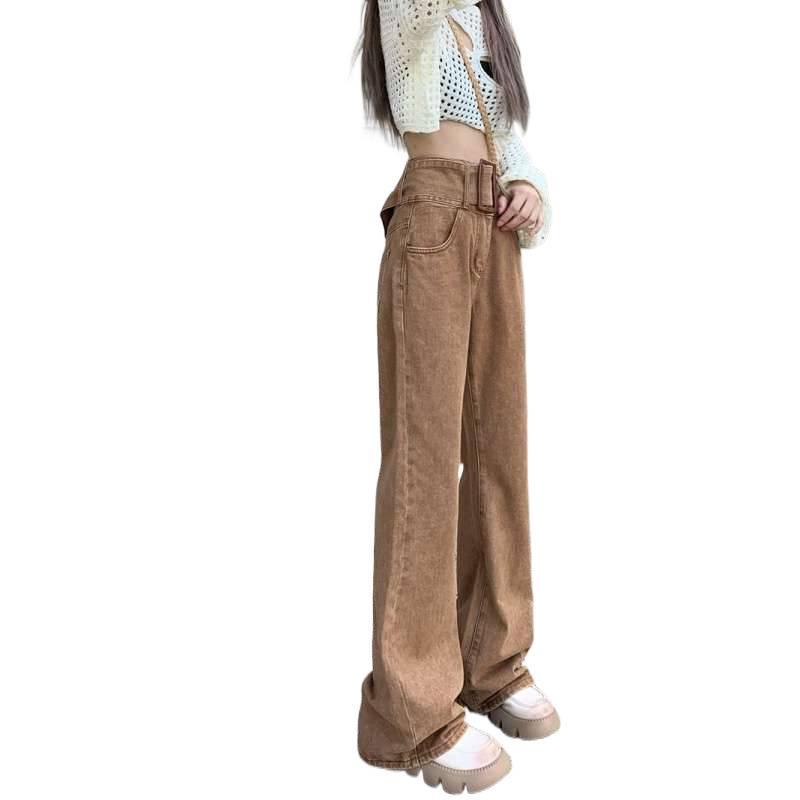 Women's Brown High Waist Retro Micro-Flare Jeans - Summer Trendy Design