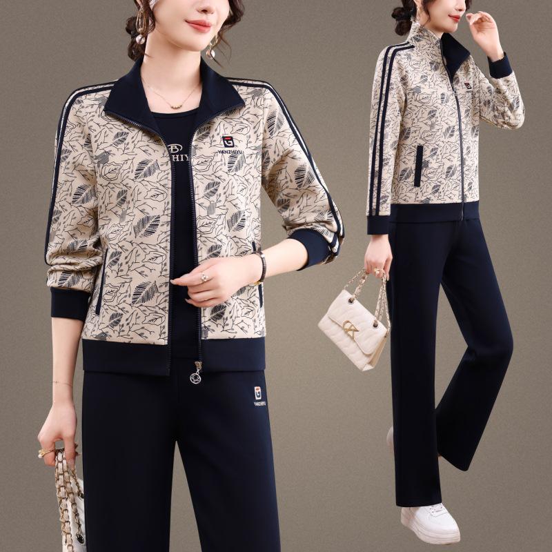 Women's Casual Sportswear Set - Spring/Autumn 2026 Three-Piece: Stylish, Loose-Fitting Age-Reducing Attire for Middle-Aged Mothers