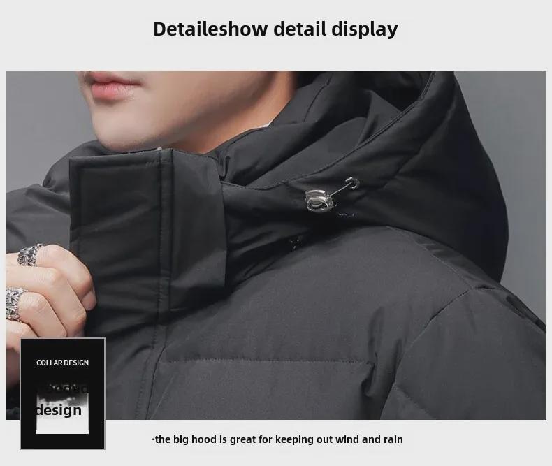 659 Zimní unisexový dlouhý péřový kabát s kapucí - ke kolenům, zateplený, konvertibilní design.